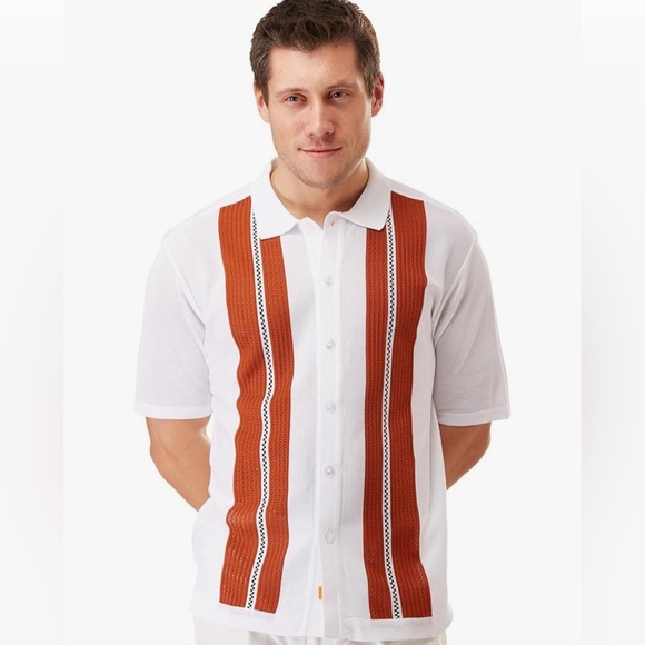 Other - 3/$30 Edition S Mens Short Sleeve Knit white crochet pattern vintage style Shirt